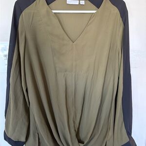 New York & Company Olive and Black Blouse